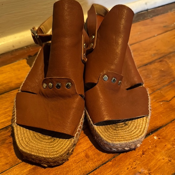 Brown Leather Espadrille Sandals - Picture 2 of 3